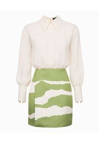Elisabetta Franchi - ELISABETTA FRANCHI - Sukienka mini. Kolor: biały. Materiał: tkanina. Wzór: aplikacja. Typ sukienki: koszulowe. Długość: mini #1