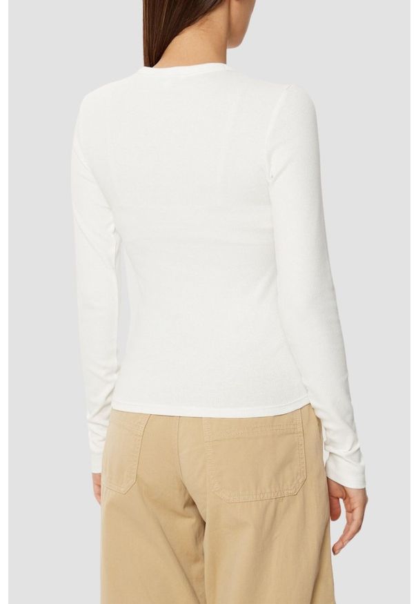 Tommy Jeans - TOMMY JEANS Beżowy damski longsleeve. Kolor: beżowy. Długość rękawa: długi rękaw