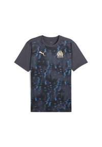 Puma - Męska koszulka przedmeczowa Olympique de Marseille PUMA. Kolor: szary, wielokolorowy, beżowy. Sport: piłka nożna
