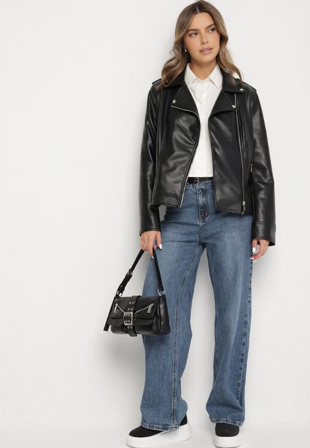 Born2be - Szare Jeansy o Szerokim Kroju z Wysokim Stanem Zdobione Cyrkoniami Zarilia. Okazja: na co dzień. Stan: podwyższony. Kolor: szary. Wzór: aplikacja. Styl: casual