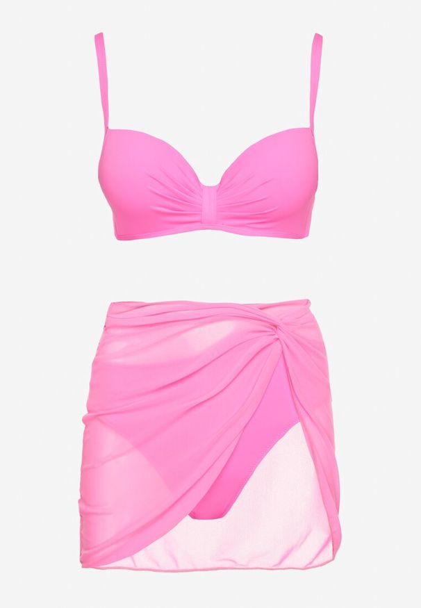 Born2be - Fuksjowe Bikini Biustonosz z Marszczeniem i Majtki Figi z Dodatkowym Paero Ulosora. Kolor: różowy