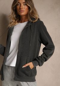 Renee - Ciemnoszara Bluza Rozpinana z Kapturem z Bawełną Ozdobiona Sznurkami Odiola. Okazja: na co dzień. Typ kołnierza: kaptur. Kolor: szary. Materiał: bawełna. Wzór: aplikacja. Styl: sportowy, casual
