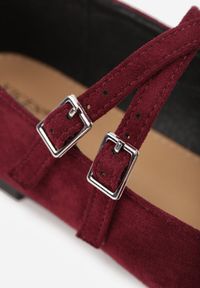 Renee - Bordowe Płaskie Balerinki z Ozdobnymi Paskami Zinollia. Okazja: na co dzień, do pracy. Zapięcie: pasek. Kolor: czerwony. Materiał: jeans. Styl: casual, elegancki #7