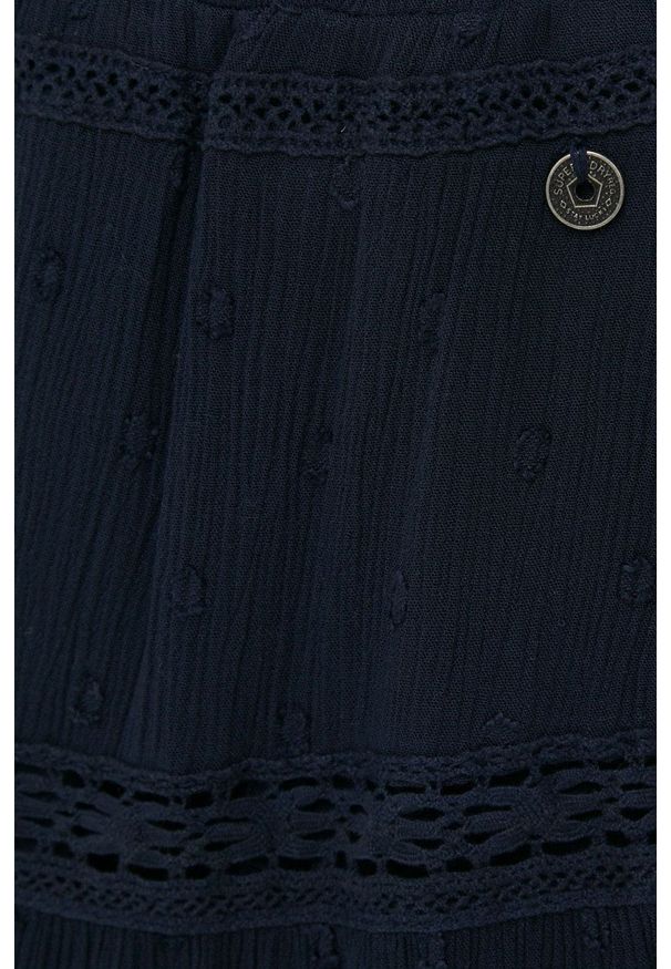 Superdry spódnica kolor granatowy mini rozkloszowana. Kolor: niebieski. Materiał: tkanina