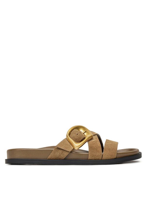 Gino Rossi Klapki MOIRA-E252765LM Khaki. Kolor: brązowy. Materiał: zamsz, skóra