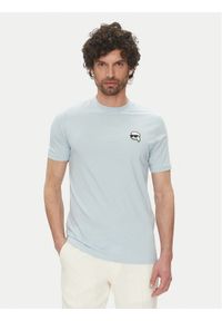 Karl Lagerfeld - KARL LAGERFELD T-Shirt 755710 552224 Błękitny Regular Fit. Typ kołnierza: dekolt w karo. Kolor: niebieski. Materiał: bawełna #1