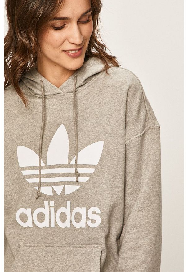 adidas Originals - Bluza. Typ kołnierza: kaptur. Kolor: szary. Materiał: dzianina