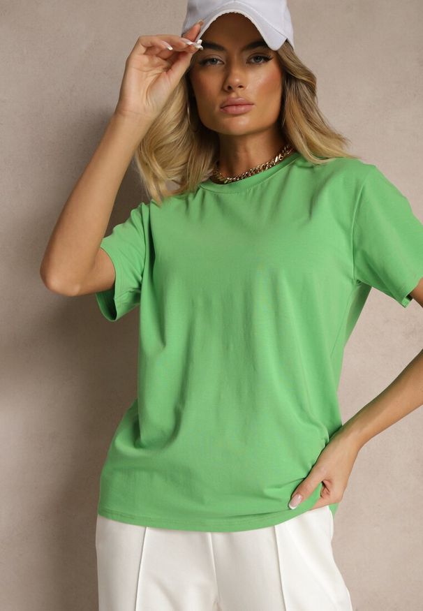 Renee - Zielony Bawełniany Basicowy T-shirt Lorseli. Okazja: na co dzień. Kolor: zielony. Materiał: bawełna. Styl: klasyczny, elegancki, casual