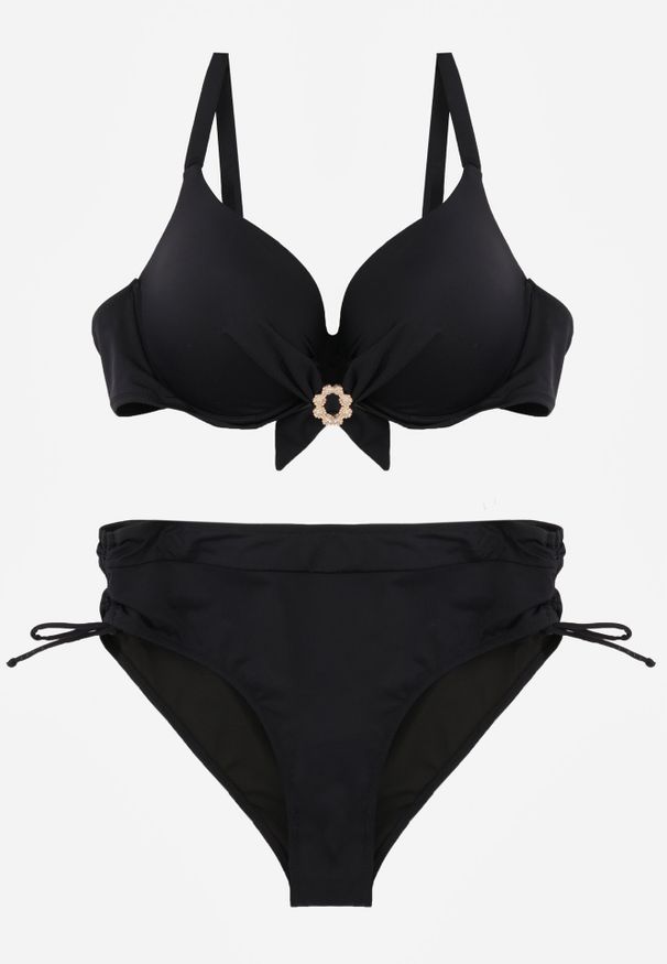Born2be - Czarne Bikini Biustonosz z Cyrkoniami i Majtki Typu Figi Dorirose. Kolekcja: plus size. Kolor: czarny