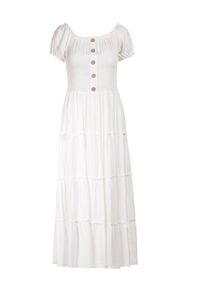Born2be - Biała Sukienka z Wiskozy o Kroju Hiszpanki Ciririla. Okazja: na co dzień. Typ kołnierza: dekolt hiszpanka. Kolor: biały. Materiał: wiskoza. Długość rękawa: krótki rękaw. Sezon: lato. Typ sukienki: rozkloszowane. Styl: casual, elegancki #3