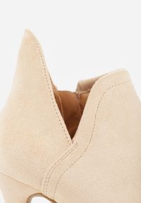 Renee - Beżowe Botki Vices na Szpilce z Wycięciem z Boku Elliora. Okazja: na co dzień. Kolor: beżowy. Materiał: jeans, skóra. Obcas: na szpilce. Styl: casual #6