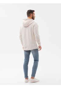 Ombre Clothing - Bluza męska hoodie z przeszyciami - kremowa V1 B1187 - XXL. Kolor: biały. Materiał: dzianina, poliester, bawełna #4