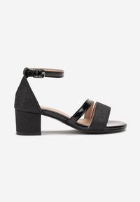 Born2be - Czarne Lakierowane Sandały na Niskim Słupku z Brokatowymi Wstawkami Molmes. Okazja: na co dzień. Kolor: czarny. Materiał: lakier. Styl: casual, elegancki