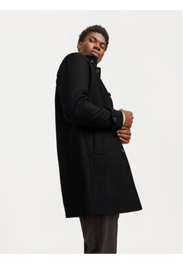 Jack & Jones Płaszcz wełniany Melton 12258672 Czarny Regular Fit. Kolor: czarny. Materiał: wełna, syntetyk
