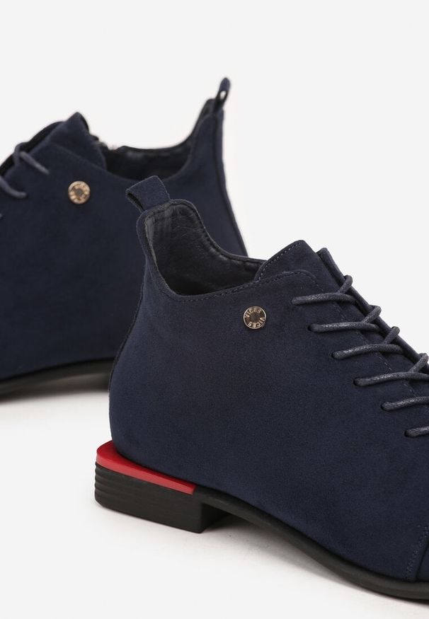 Born2be - Granatowe Botki Typu Trzewiki Vices Implie. Okazja: na co dzień. Kolor: niebieski. Materiał: jeans, skóra. Styl: casual, klasyczny, elegancki