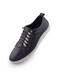 ENELL - Damskie skórzane trampki Nell - Styl i komfort. Kolor: niebieski. Materiał: skóra