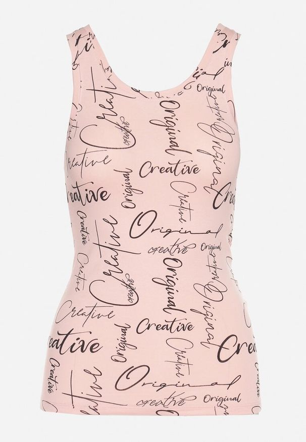 Born2be - Różowy Top z Bawełny z Napisami Savanette. Okazja: na co dzień. Kolor: różowy. Materiał: bawełna. Wzór: napisy. Styl: casual