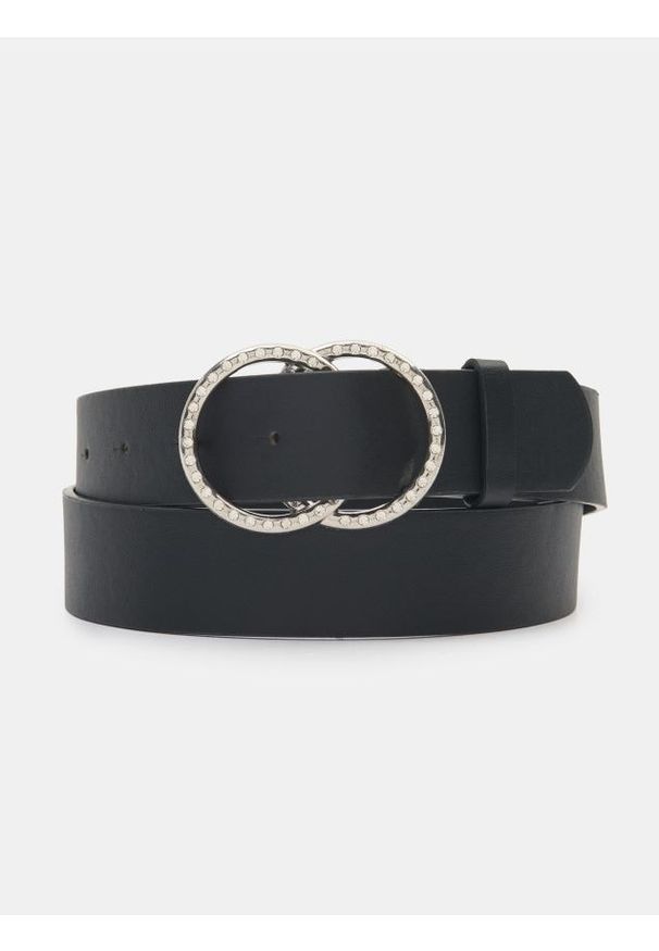 Sinsay - Pasek z dekoracyjną klamrą z cyrkoniami - czarny. Kolor: czarny