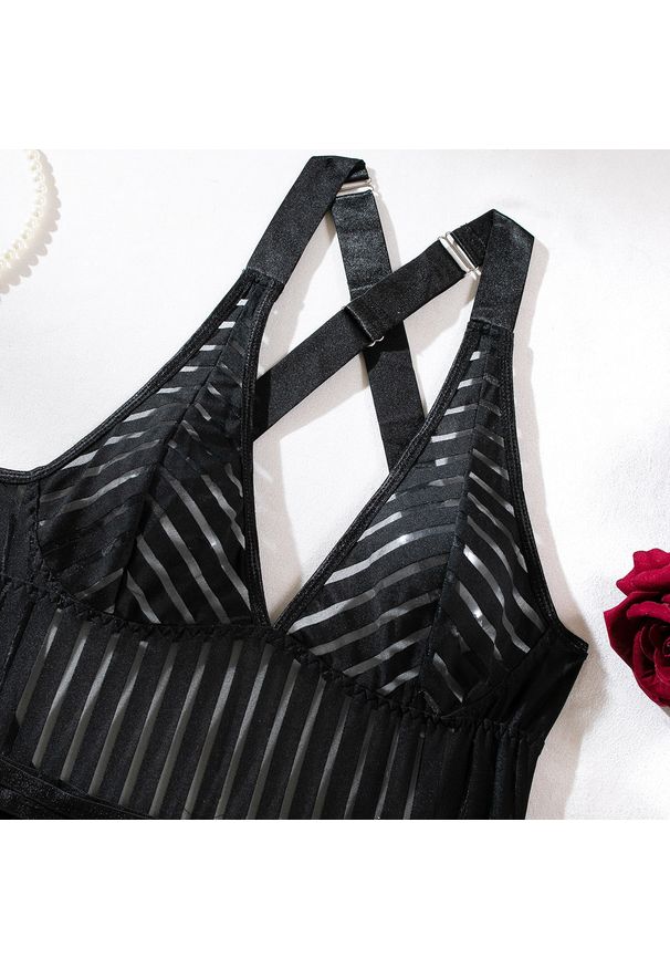 Intica - Body z pasem do pończoch na romantyczne wieczory Annelotte. Kolor: czarny. Materiał: materiał