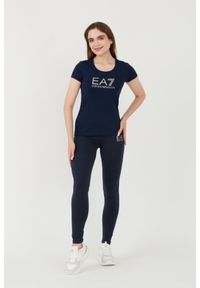 EA7 Emporio Armani - EA7 Granatowy damski t-shirt ze srebrnym logo, Rozmiar M. Kolor: niebieski #7