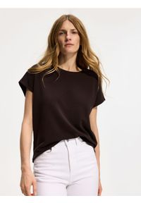 Reserved - T-shirt z modalem - ciemnobrązowy. Kolor: brązowy. Materiał: dzianina #1