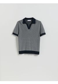 Reserved - Sweter polo z wiskozą - granatowy. Typ kołnierza: polo. Kolor: niebieski. Materiał: wiskoza #1