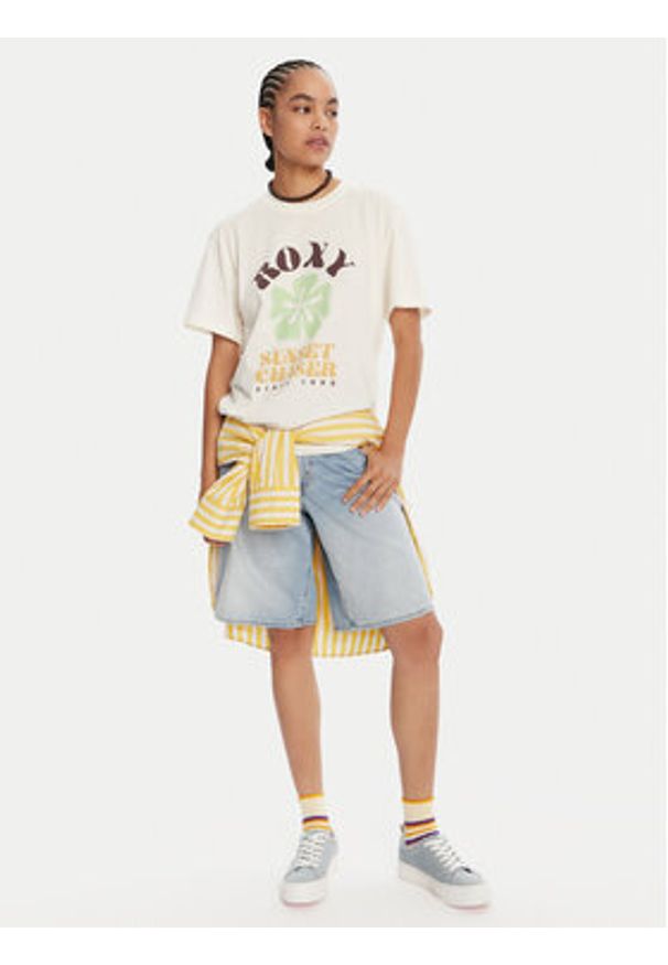 Roxy T-Shirt Hangloose Poster ERJZT06018 Écru Regular Fit. Materiał: bawełna
