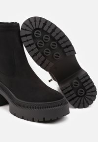 Born2be - Czarne Botki w Stylu Sztybletów z Elastyczną Cholewką Heslania. Okazja: na co dzień. Kolor: czarny. Materiał: jeans. Szerokość cholewki: normalna. Styl: casual #4