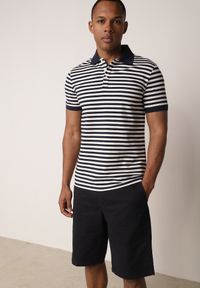 Born2be - Granatowa Bawełniana Koszulka Polo w Paski w Stylu Casual Elunilla. Okazja: na co dzień. Typ kołnierza: polo. Kolor: niebieski. Materiał: bawełna. Wzór: paski. Styl: casual #3