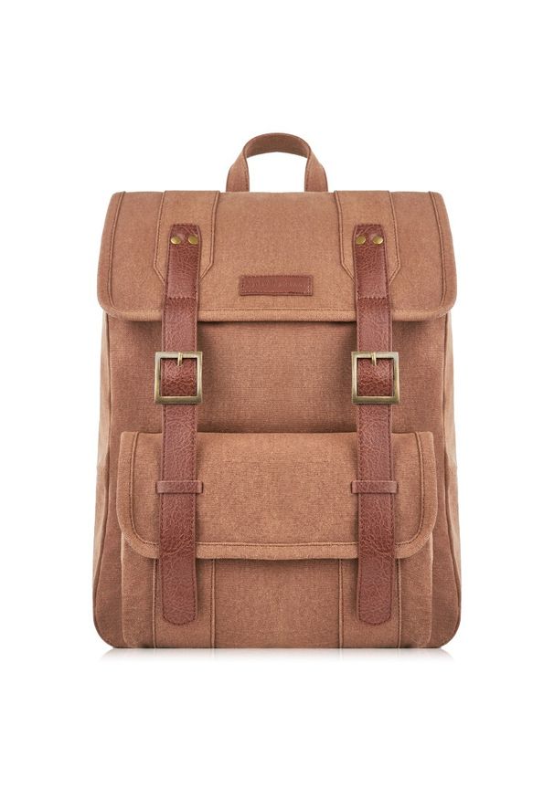 Plecak męski ze skóry wegańskiej PAOLO PERUZZI E-05-BR brązowy. Kolor: brązowy. Materiał: materiał. Wzór: paski