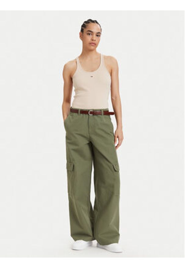 Tommy Jeans Top Racerback DW0DW22264 Beżowy jasny Slim Fit. Kolor: beżowy. Materiał: bawełna