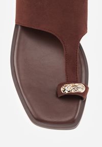 Renee - Brązowe Klapki VICES w Typie Japonek z Ozdobą na Dużym Palcu Ettelhe. Okazja: na co dzień. Kolor: brązowy. Materiał: jeans. Wzór: aplikacja. Sezon: lato. Styl: casual #4