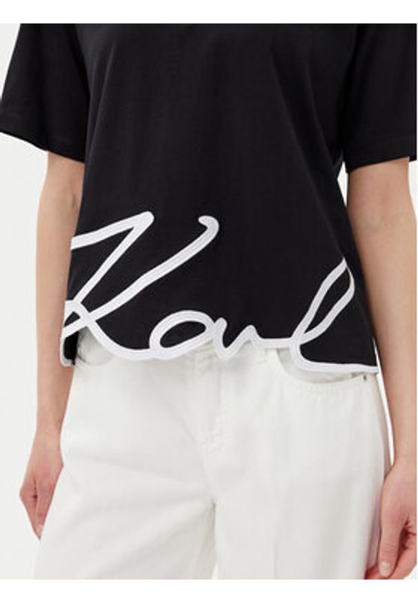 Karl Lagerfeld - KARL LAGERFELD T-Shirt A2W17104 Czarny Relaxed Fit. Typ kołnierza: dekolt w karo. Kolor: czarny. Materiał: bawełna