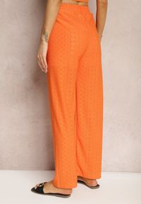 Renee - Pomarańczowe Spodnie High Waist z Ażurowym Wzorem Diemia. Okazja: na co dzień. Stan: podwyższony. Kolor: pomarańczowy. Materiał: materiał, jedwab. Wzór: ażurowy. Styl: casual #5