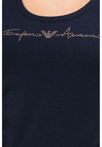 Emporio Armani - EMPORIO ARMANI Granatowy top z logo z kryształkami. Kolor: niebieski. Materiał: bawełna