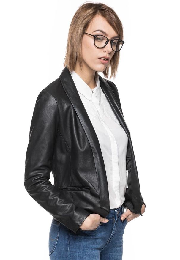 Tom Tailor - DAMSKA MARYNARKA TOM TAILOR REAL LEATHER BLAZER. Materiał: skóra. Wzór: jednolity. Styl: elegancki