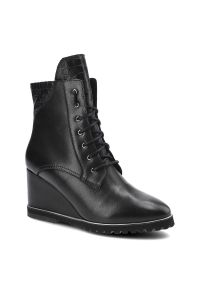 Czarne Botki Libero Damskie Eleganckie Buty. Okazja: na co dzień. Kolor: czarny. Materiał: skóra. Szerokość cholewki: normalna. Wzór: gładki. Obcas: na koturnie #1