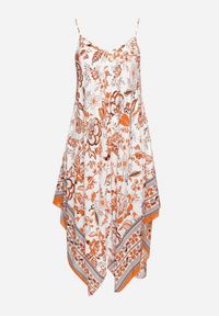 Born2be - Biało-Pomarańczowa Wiskozowa Sukienka o Asymetrycznym Kroju na Ramiączkach Zanolia. Kolor: biały. Materiał: wiskoza. Długość rękawa: na ramiączkach. Sezon: lato. Typ sukienki: asymetryczne #4