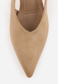 Renee - Ciemnobeżowe Czółenka VICES Typu Slingback na Geometrycznej Szpilce Aziressa. Kolor: beżowy. Wzór: geometria. Obcas: na obcasie. Styl: elegancki. Wysokość obcasa: średni #7