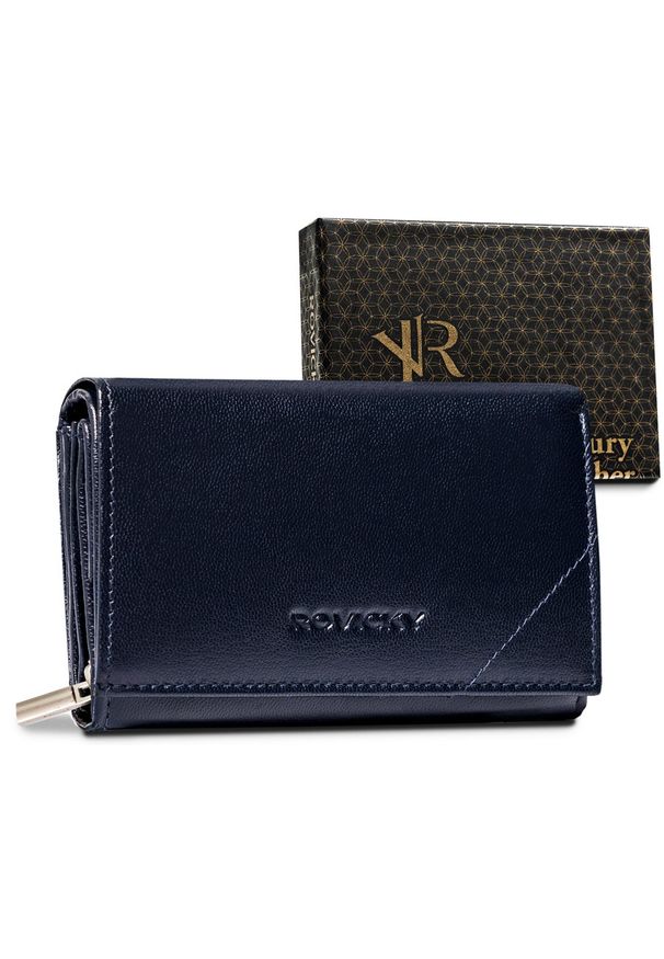 ROVICKY - Portfel damski skórzany R-RD-38-GCL Navy. Materiał: skóra