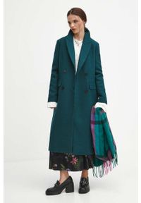 medicine - Medicine płaszcz z domieszką wełny kolor zielony przejściowy dwurzędowy. Kolor: zielony. Materiał: wełna. Wzór: aplikacja. Styl: klasyczny #2