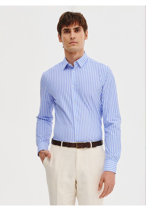 Pako Lorente - PAKO LORENTE - Dzianinowa koszula męska w paski. Materiał: dzianina. Długość rękawa: długi rękaw. Długość: długie. Wzór: paski