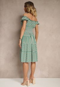 Renee - Zielona Bawełniana Sukienka z Bufiastymi Rękawami i Guzikami Ronimera. Okazja: na co dzień. Kolor: zielony. Materiał: bawełna. Styl: casual #4