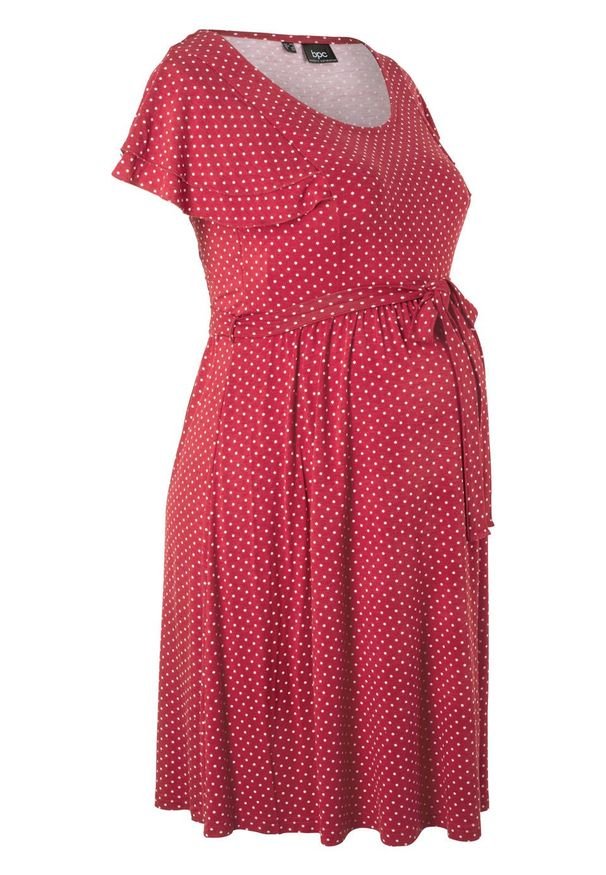 Sukienka shirtowa ciążowa bonprix czerwono-pomarańczowy w groszki. Kolekcja: moda ciążowa. Kolor: czerwony. Wzór: grochy
