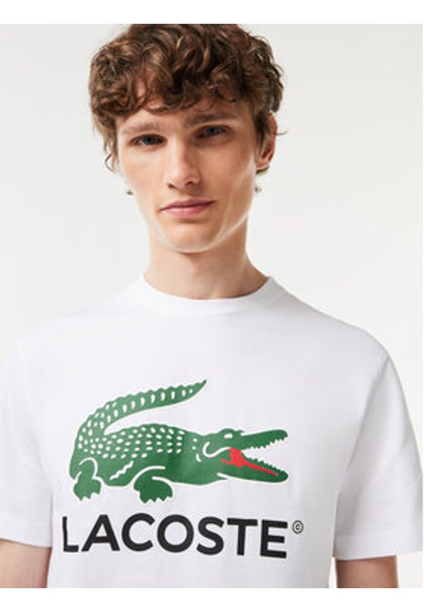 Lacoste T-Shirt TH1285 Biały Regular Fit. Kolor: biały. Materiał: bawełna
