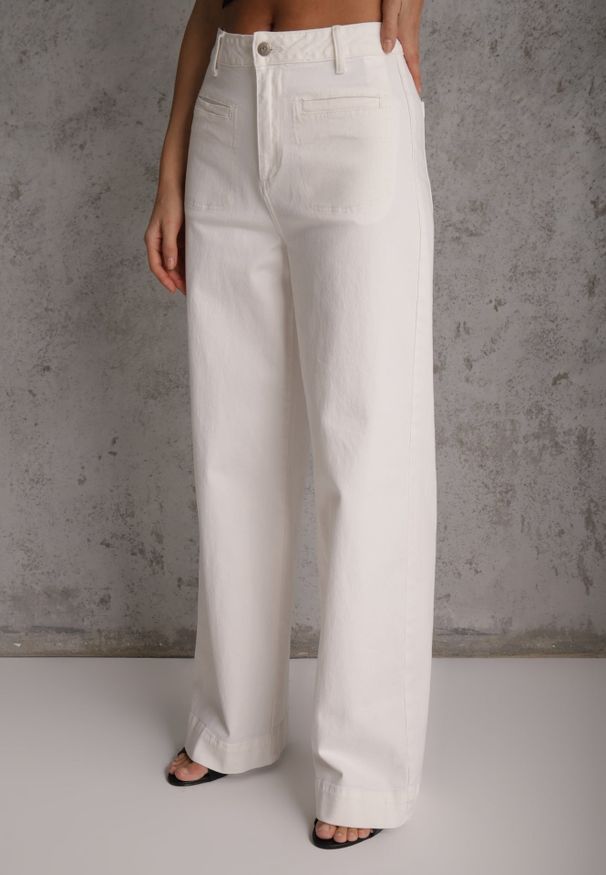 Renee - Białe Jeansy High Waist Wide Leg z Bawełny Fenless. Stan: podwyższony. Kolor: biały