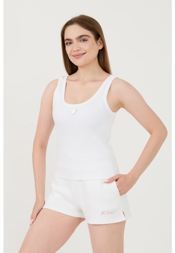 Guess - GUESS Biały top Ribbed Knit Tank. Kolor: biały