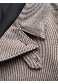 Ombre Clothing - Jednorzędowy wzorzysty męski płaszcz z kieszeniami – popielaty V1 - Rozmiar: XL. Typ kołnierza: kołnierz rewers. Kolor: szary. Materiał: syntetyk, tkanina, poliester, materiał. Wzór: ze splotem #10