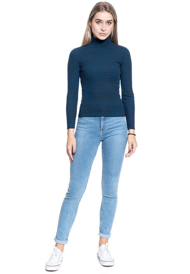 Lee - DAMSKI GOLF LEE LS STRIPED RIB TEE WASHED BLUE L40SYLLR 112108738. Typ kołnierza: golf