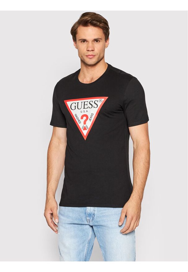 Guess T-Shirt M2YI71 I3Z11 Czarny Slim Fit. Kolor: czarny. Materiał: bawełna